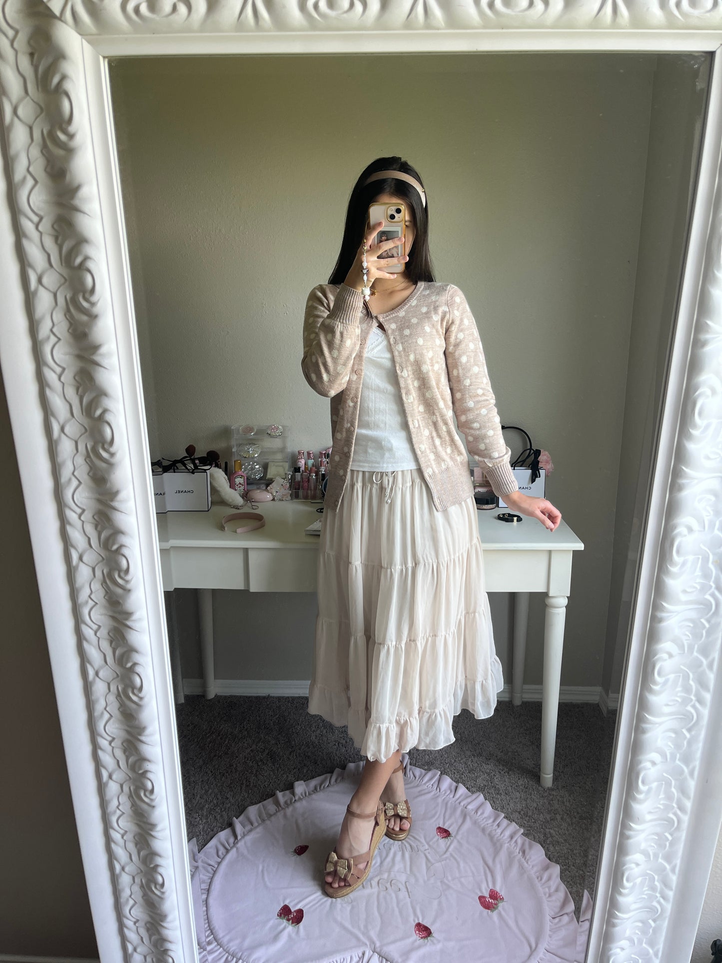milk tea polka dot cardigan