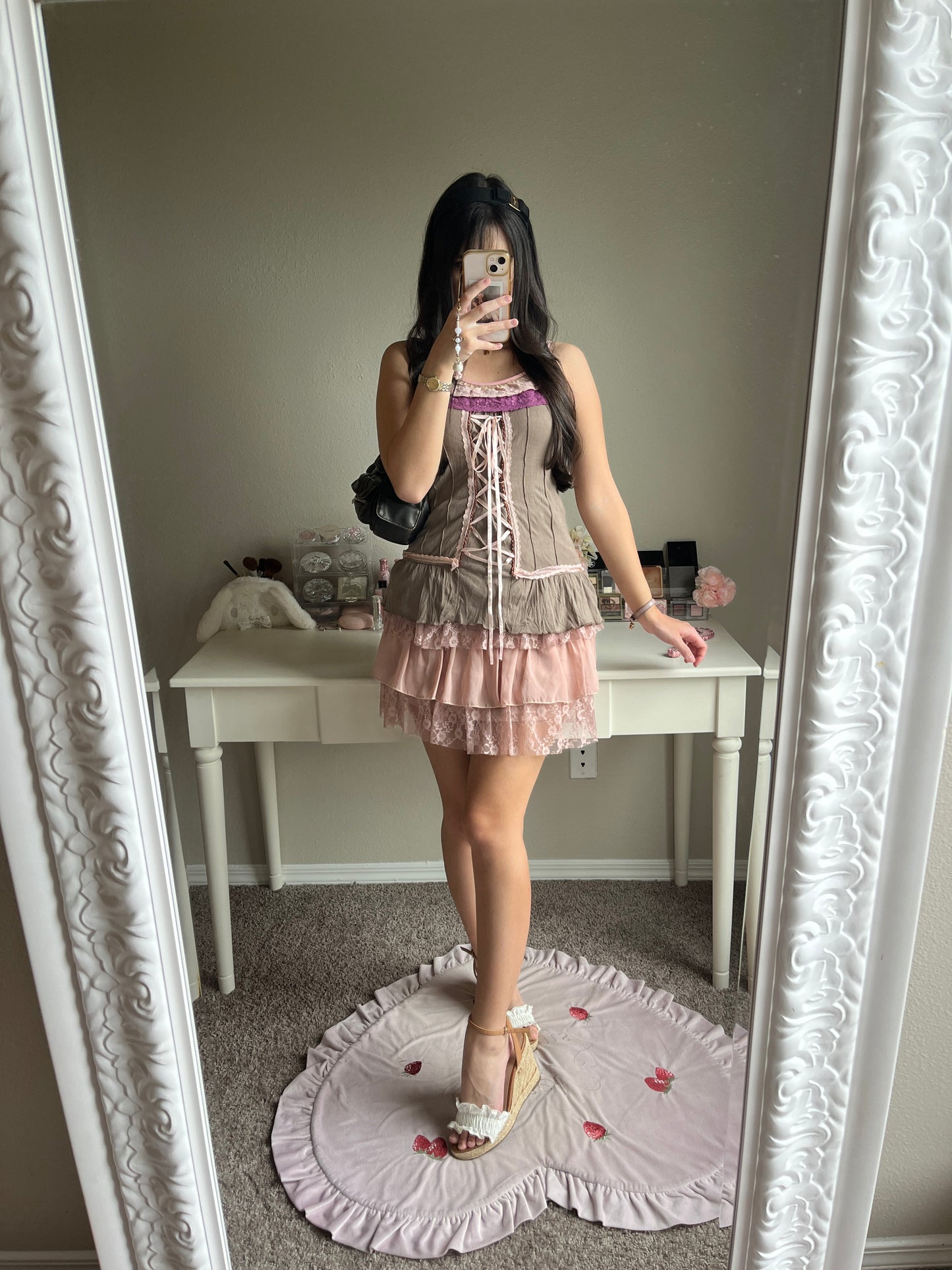 pink chiffon lace layer skirt