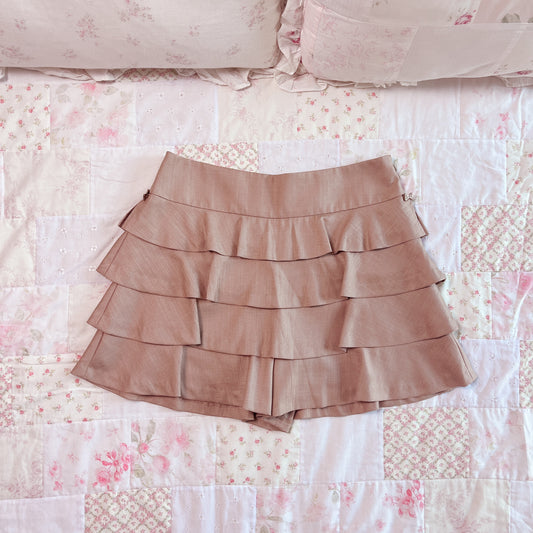 brown ruffled shorts