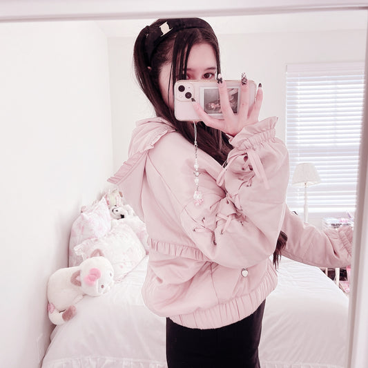 honey cinnamon puffy pink jacket