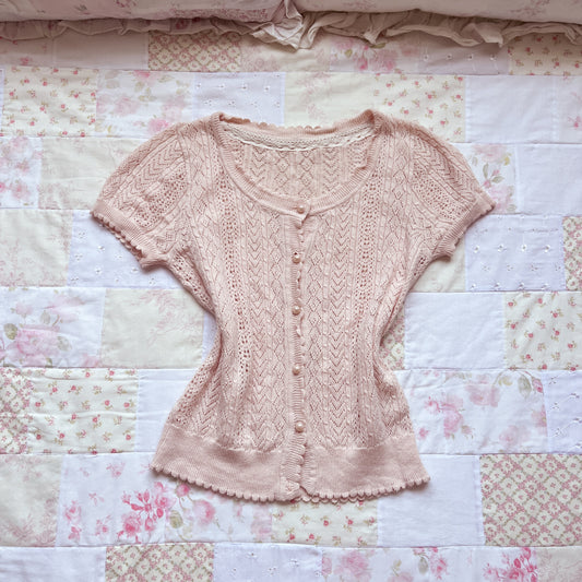 pink short sleeve knit cardigan