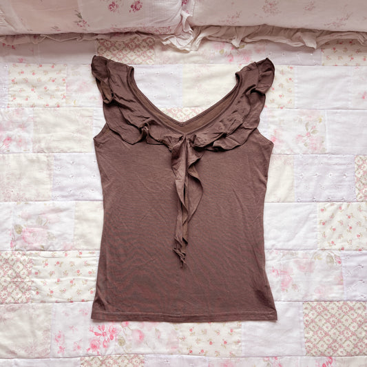 olive green ruffle top