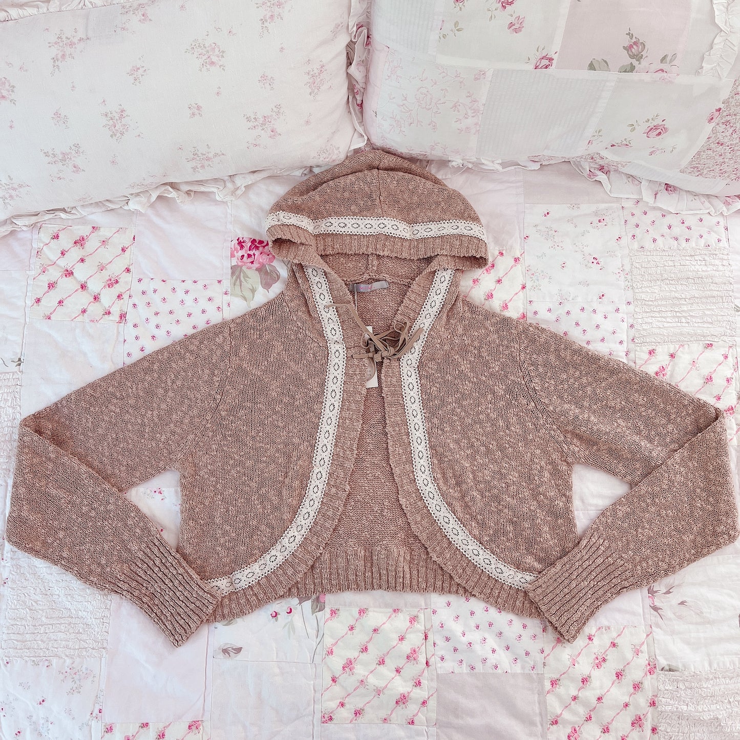 brown hoodie knit bolero