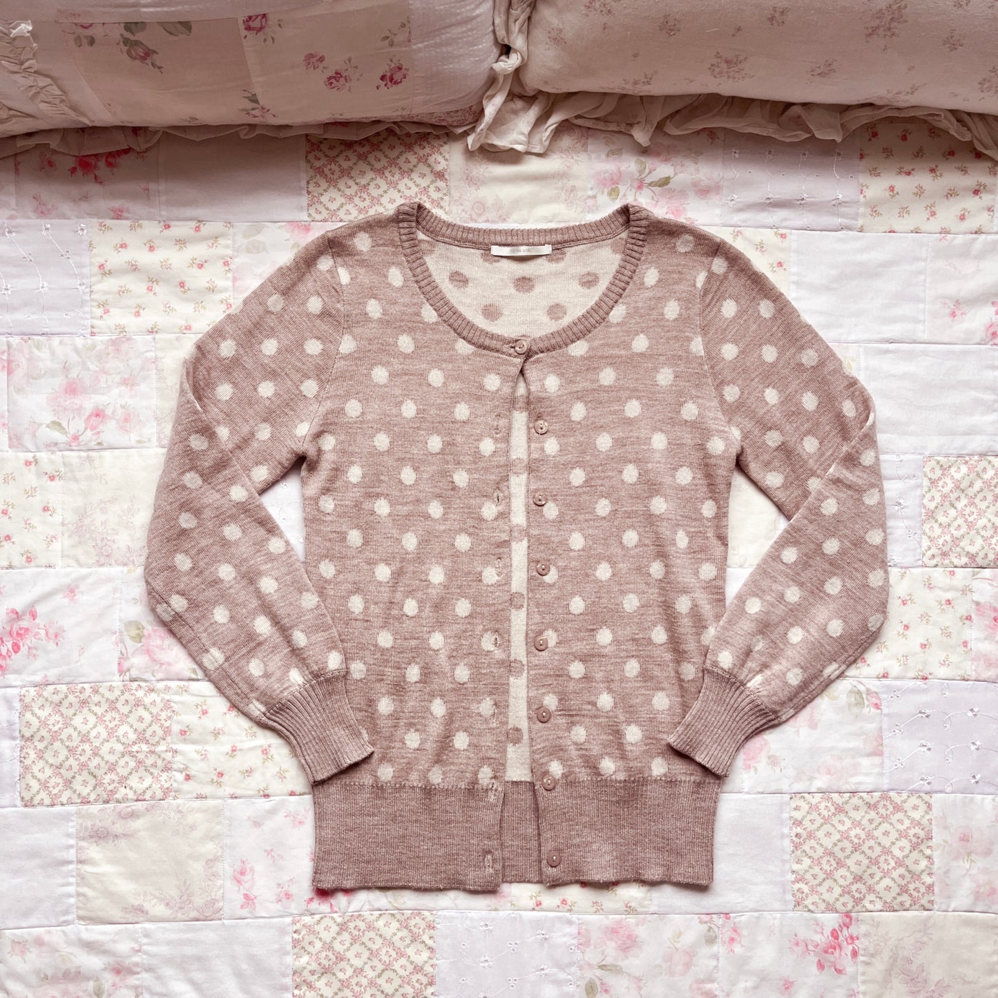 milk tea polka dot cardigan