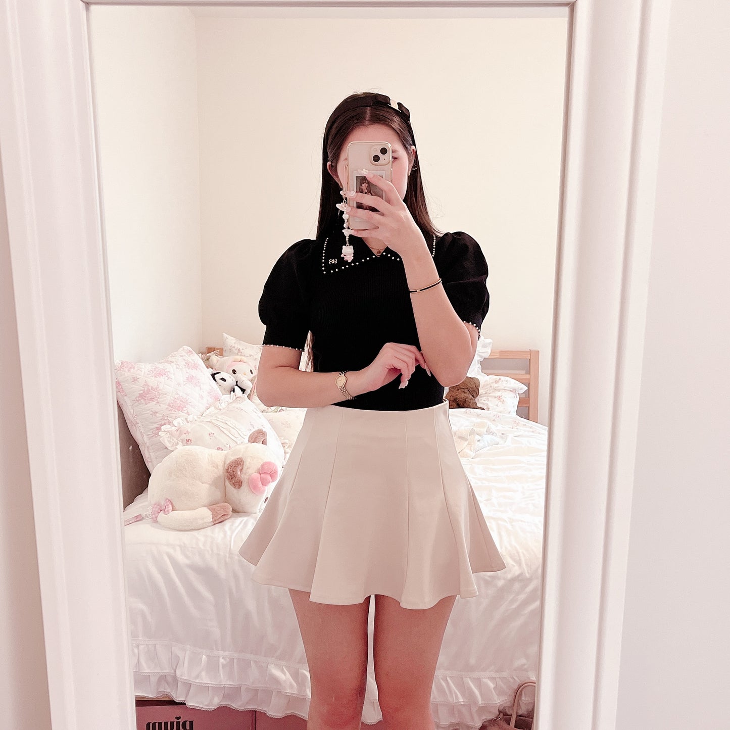 grl off-white flare skirt