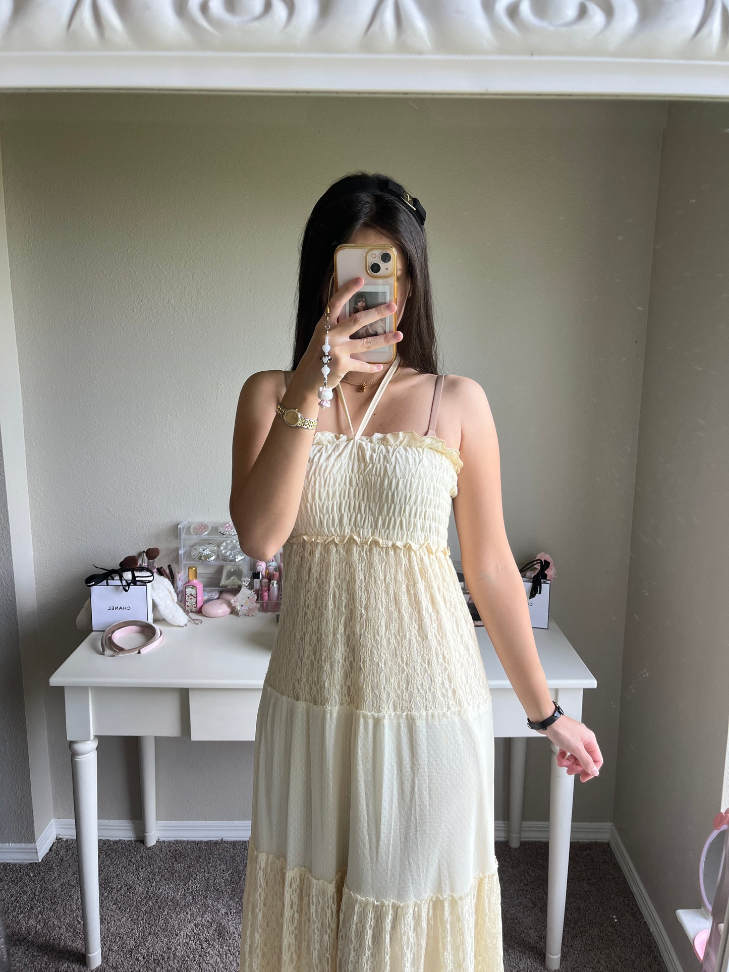 cream lace tiered summer maxi dress