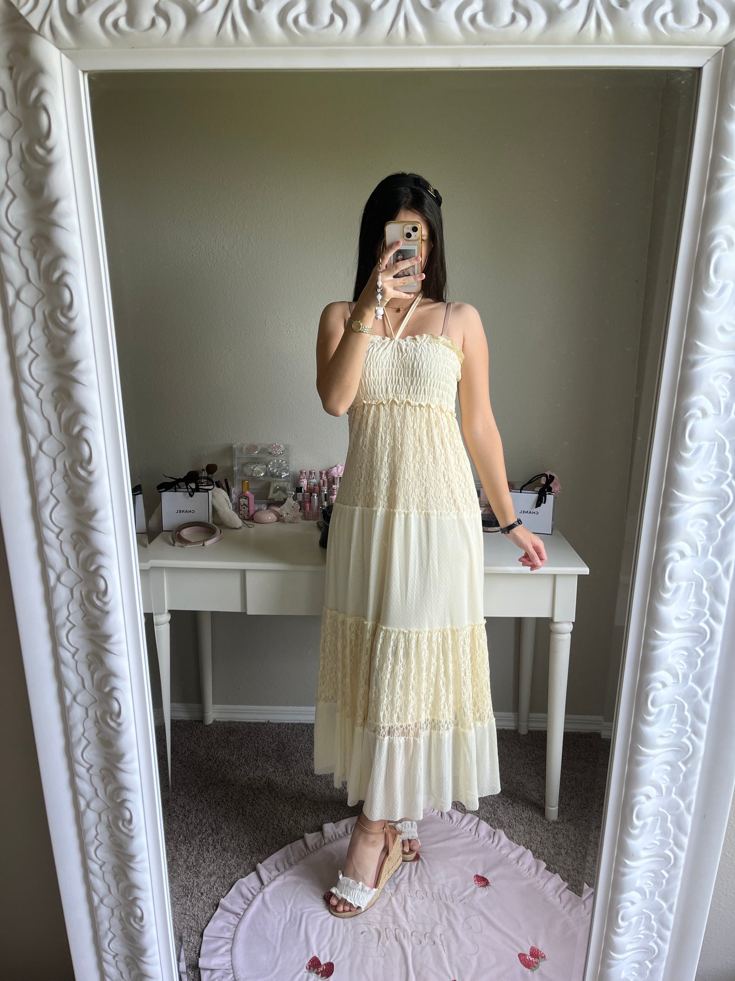 cream lace tiered summer maxi dress