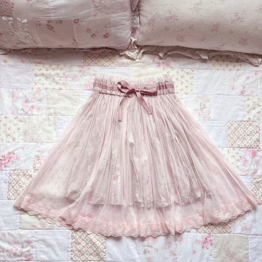 pink floral midi skirt