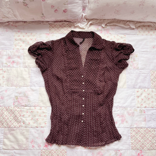 brown polka dot blouse