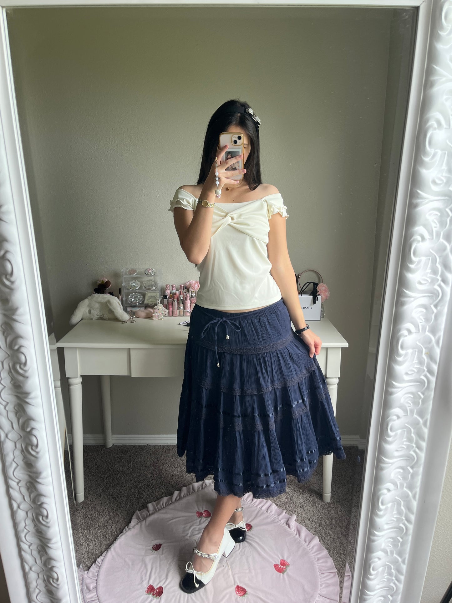 axes femme navy cotton midi skirt