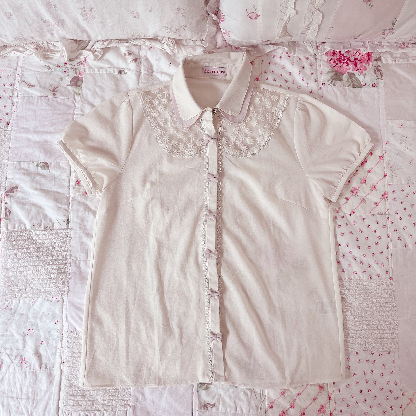 pink ribbon button blouse