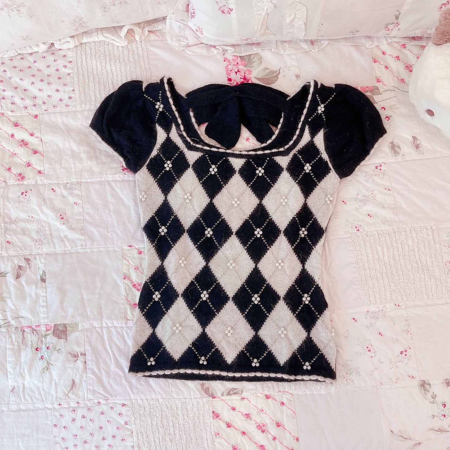 black argyle princess knit top