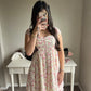 cream and pink floral chiffon dress