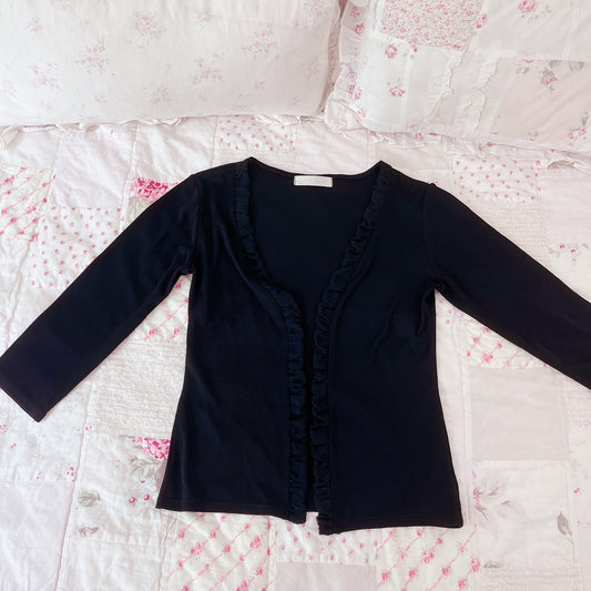 simple black open cardigan