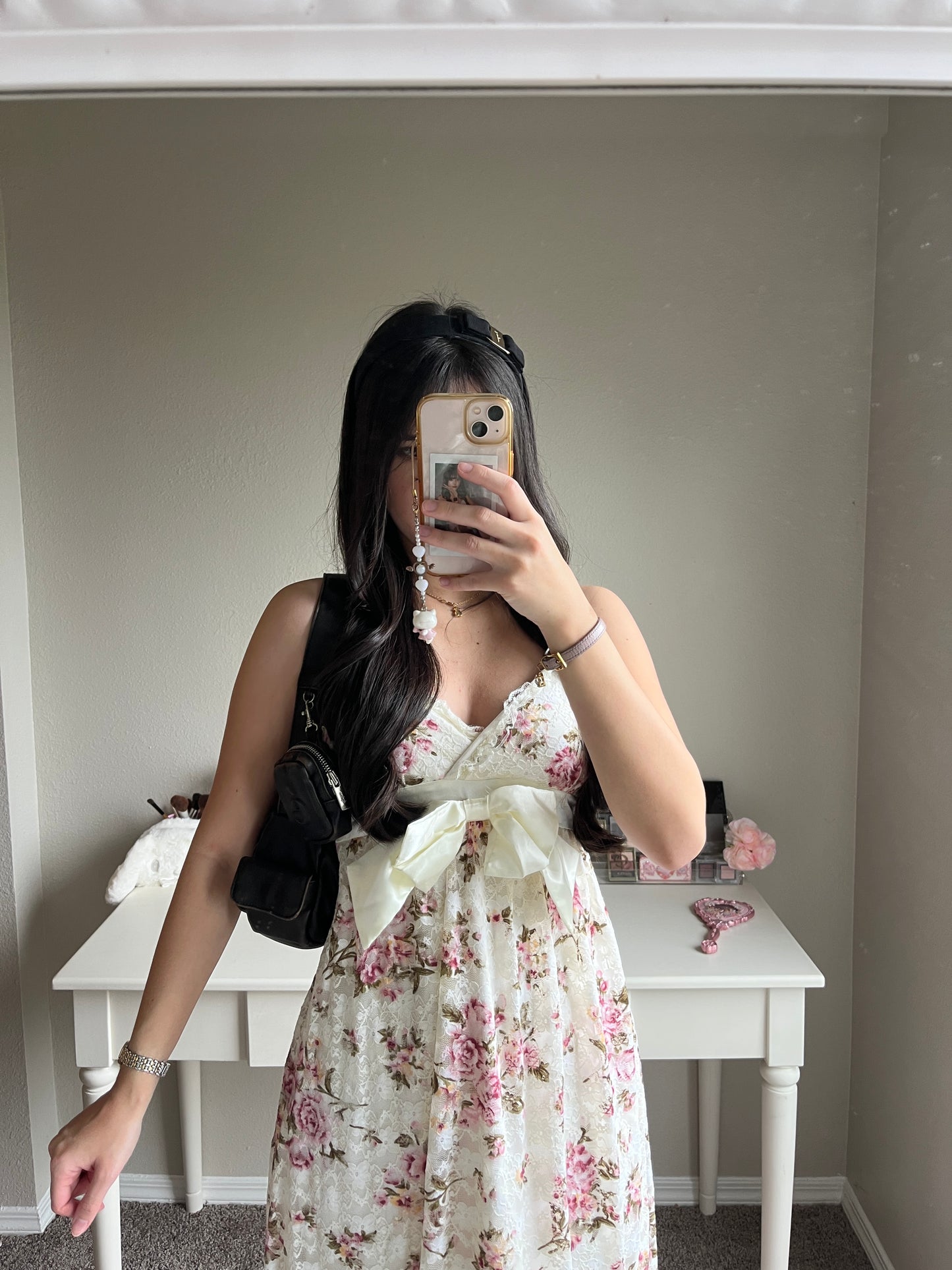 beige floral himegyaru dress