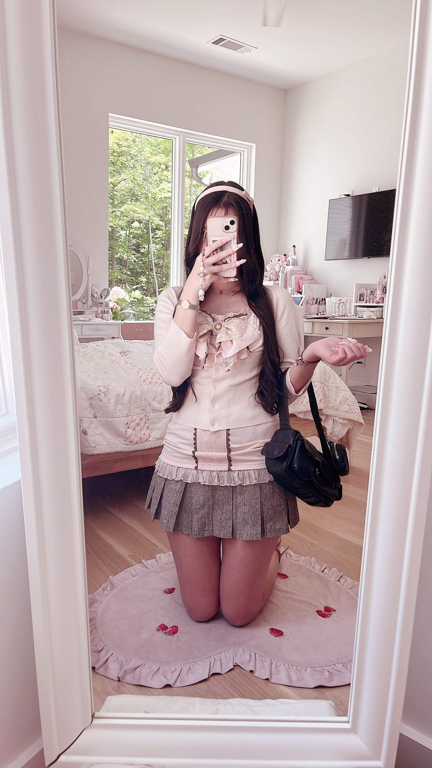 baby pink cardigan