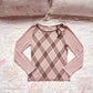 pink choco check knit top