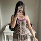 brown pink lace up camisole