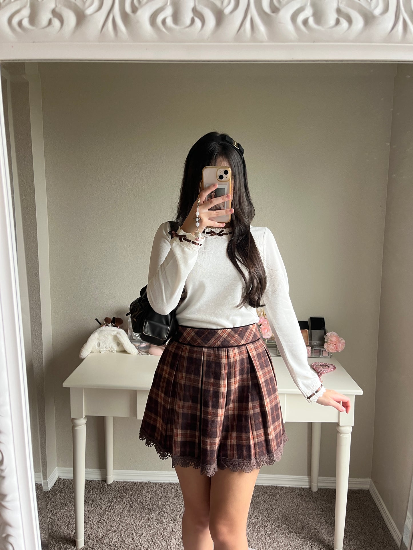 brown plaid culottes