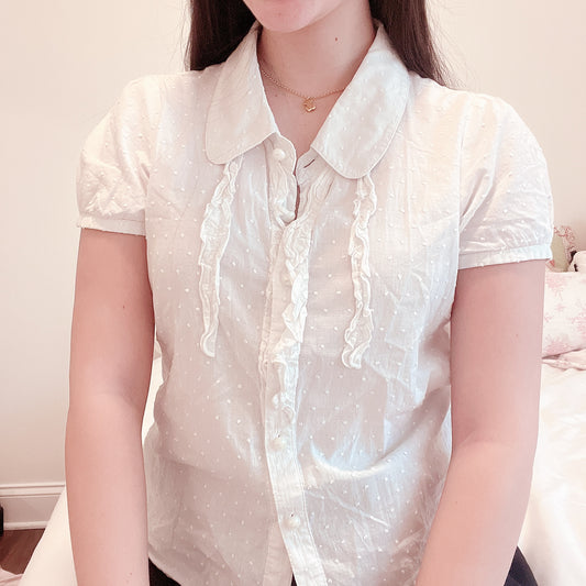 white textured button down blouse