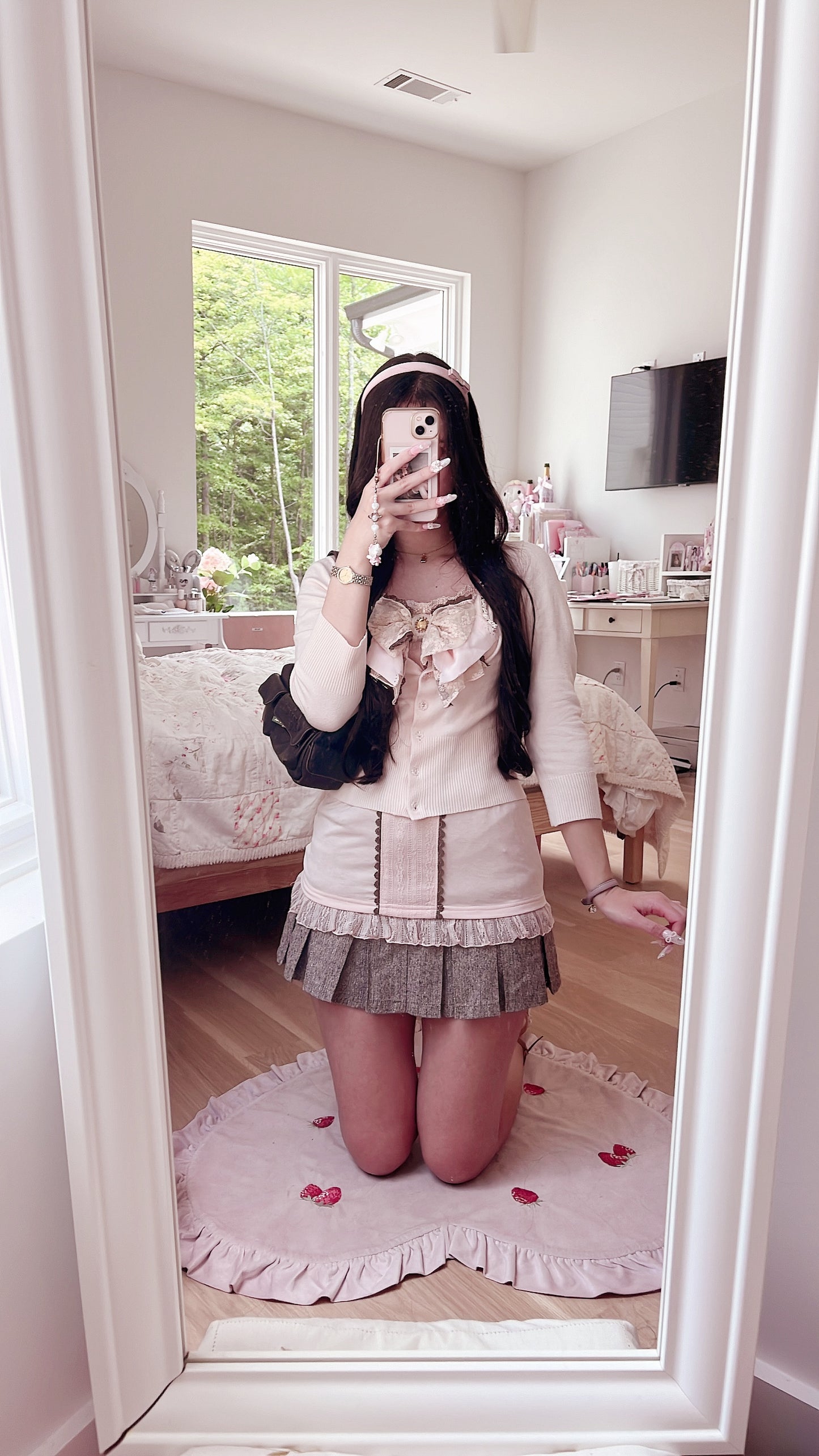 baby pink cardigan