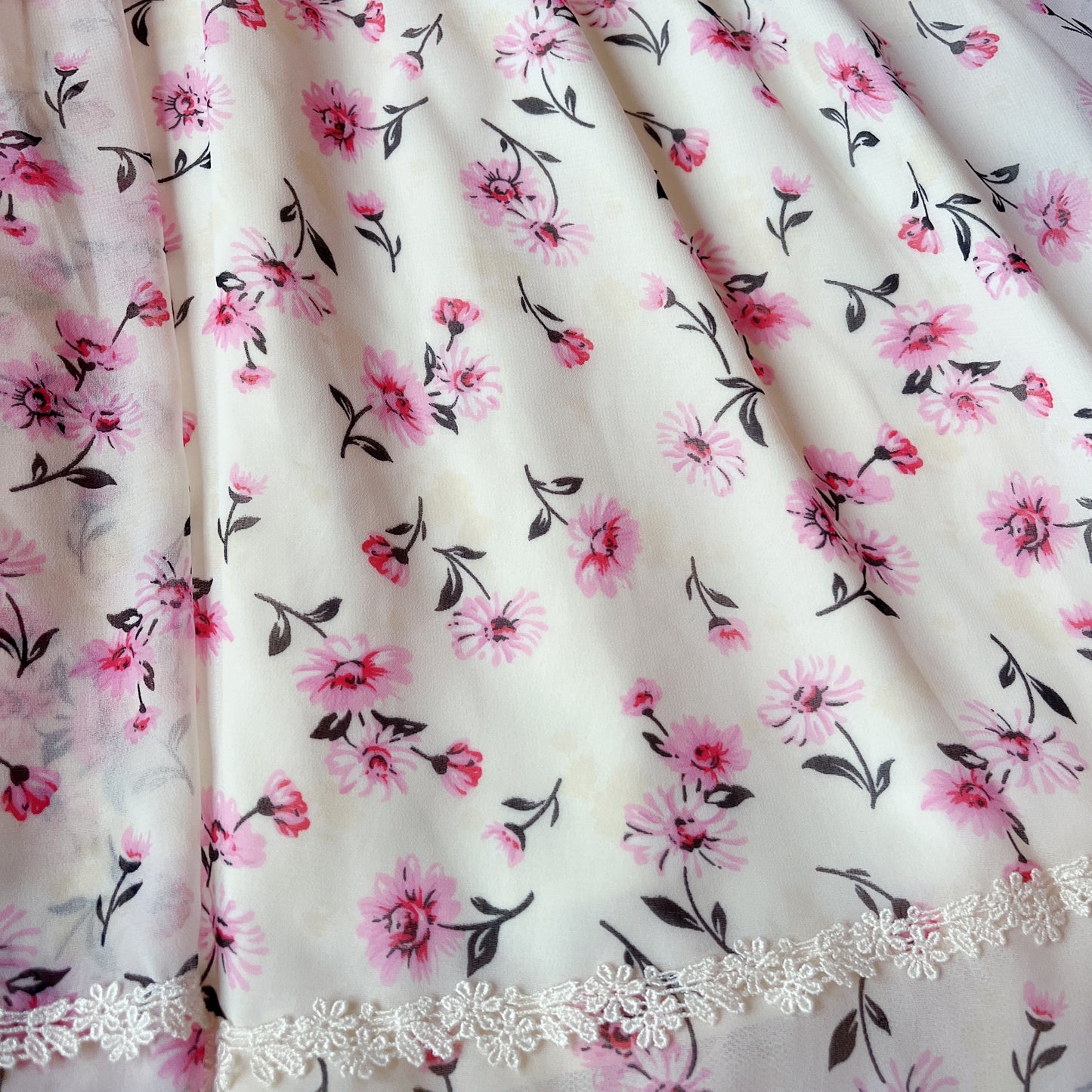 cream and pink floral chiffon dress