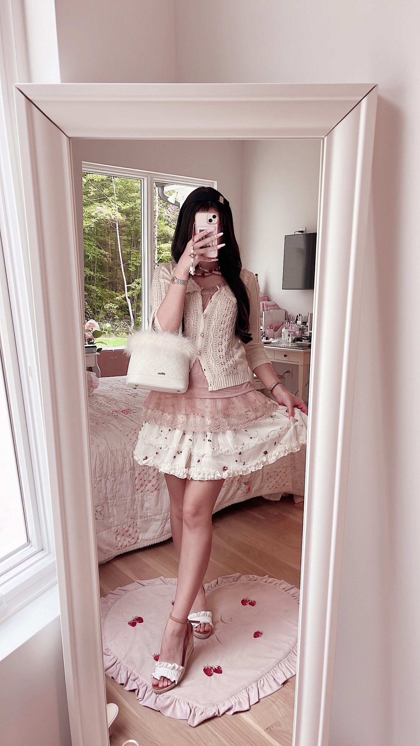 beige rose accent tulle skirt