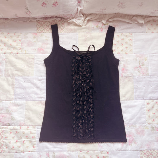 black lace up accent camisole