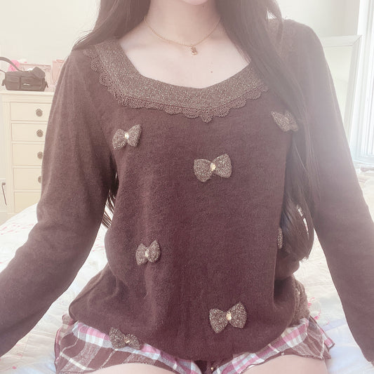 brown ribbon accent top