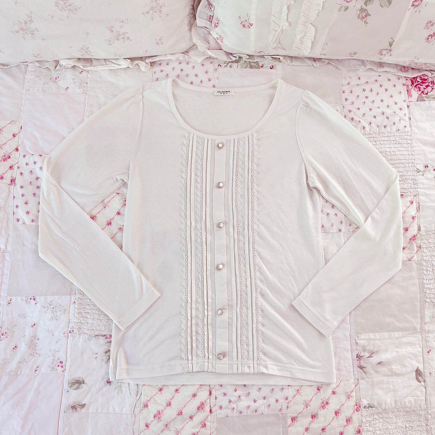 white faux button down top