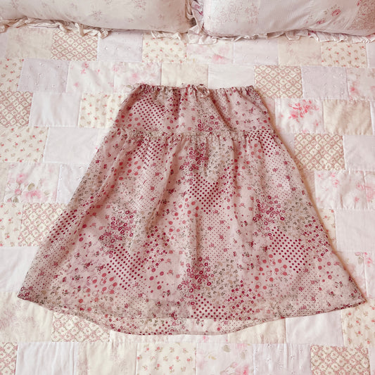 pink geo floral midi skirt