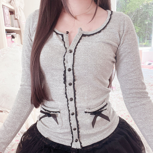 gray and black contrast cardigan