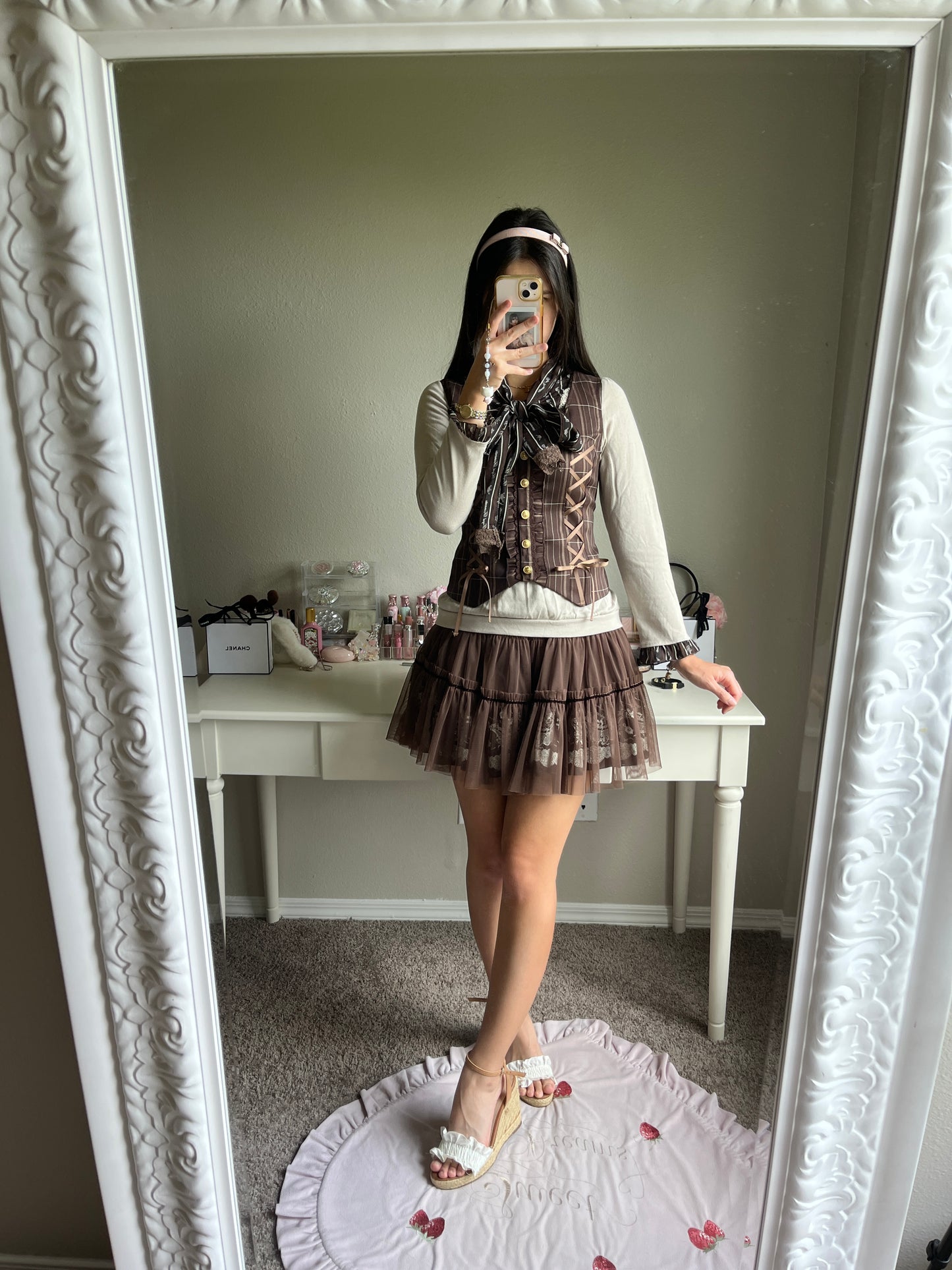 axes femme brown tulle tiered skirt
