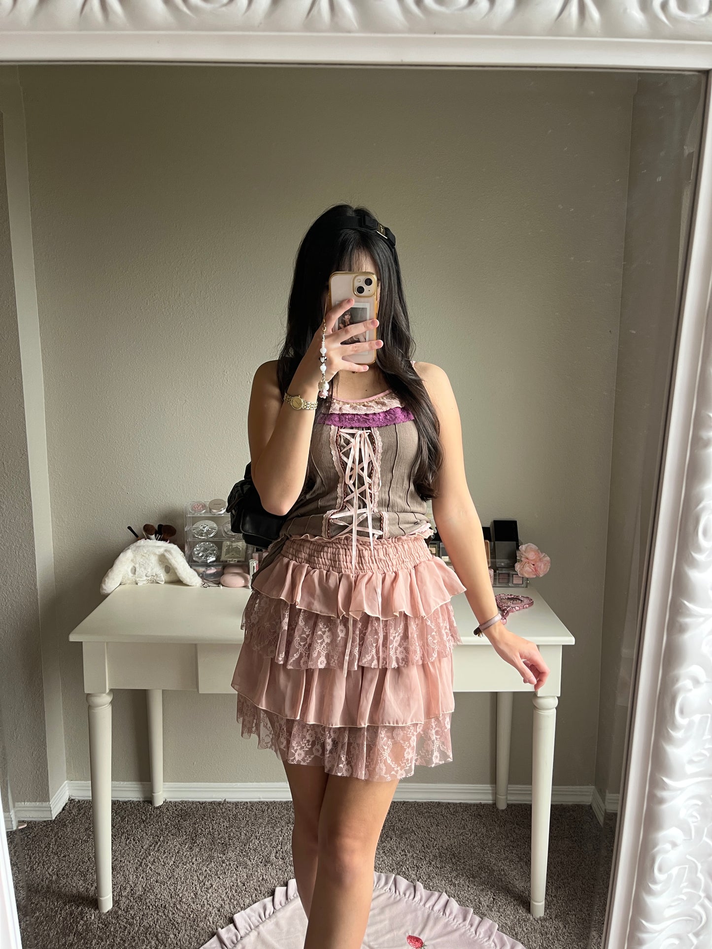 pink chiffon lace layer skirt