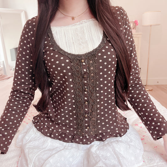 brown polka milkmaid top