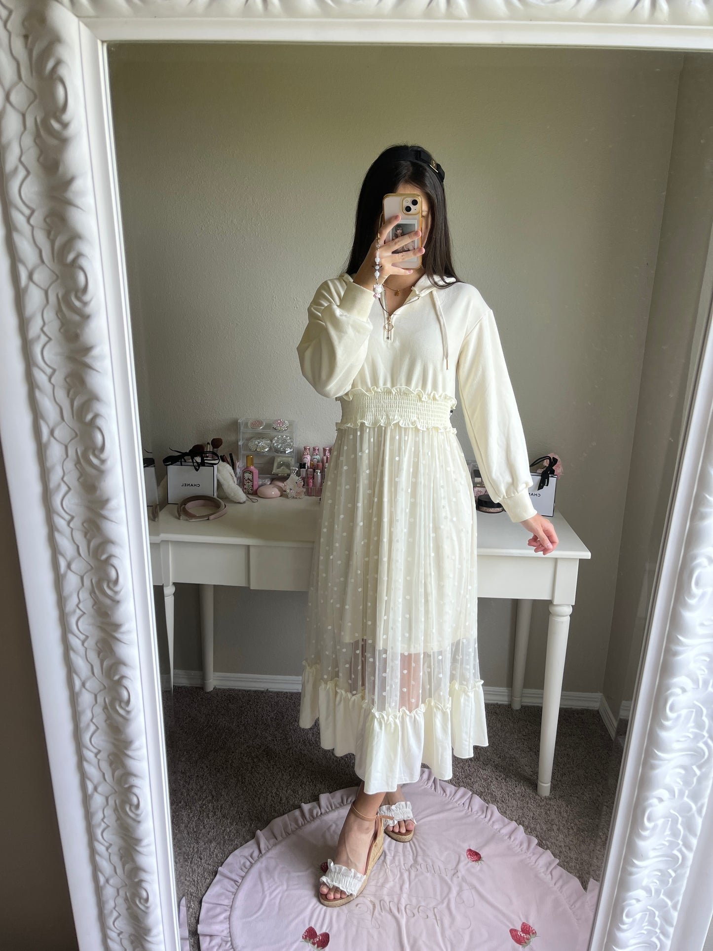 cream faux two piece sweater dress