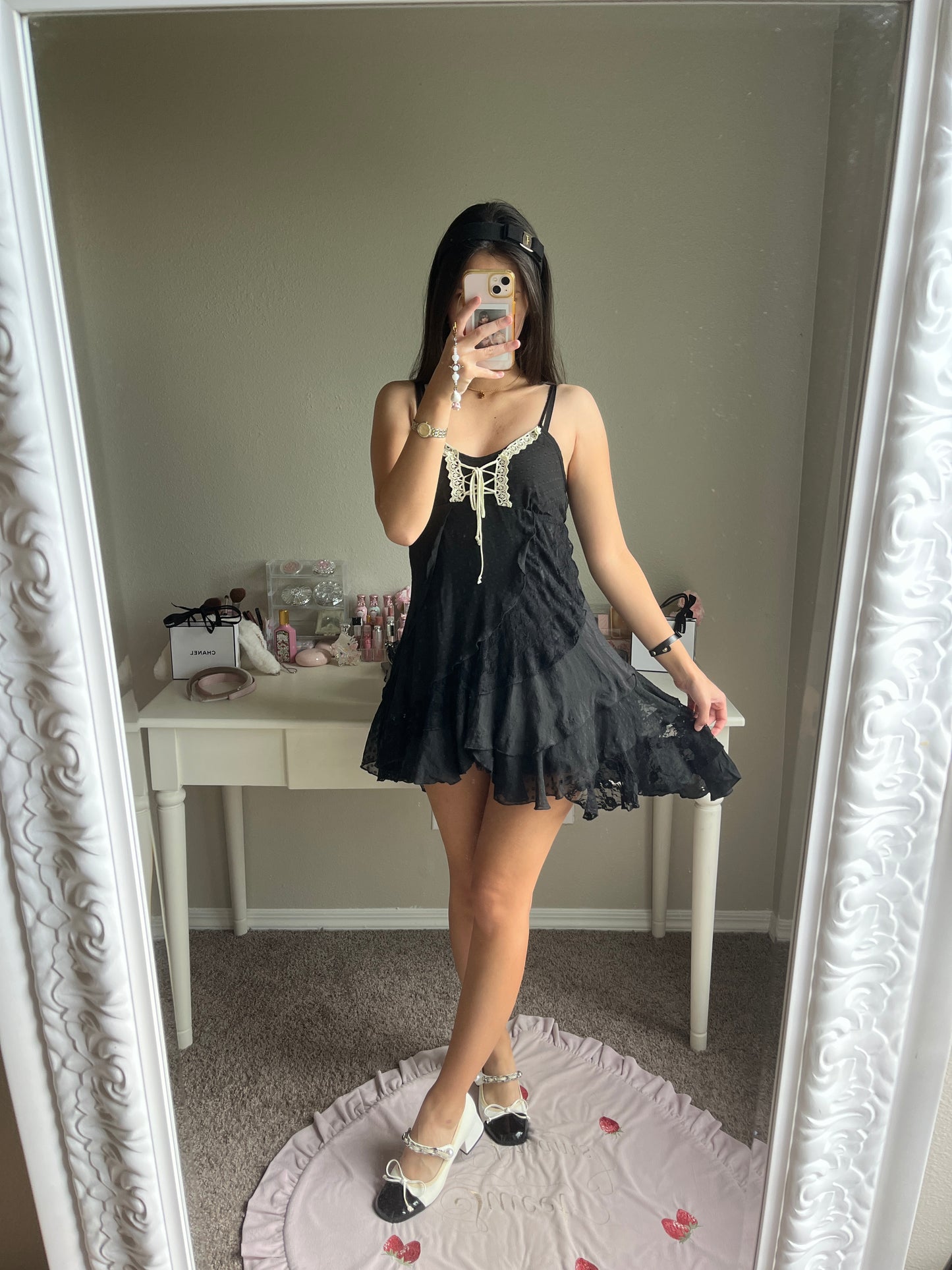 axes femme black lace mini dress