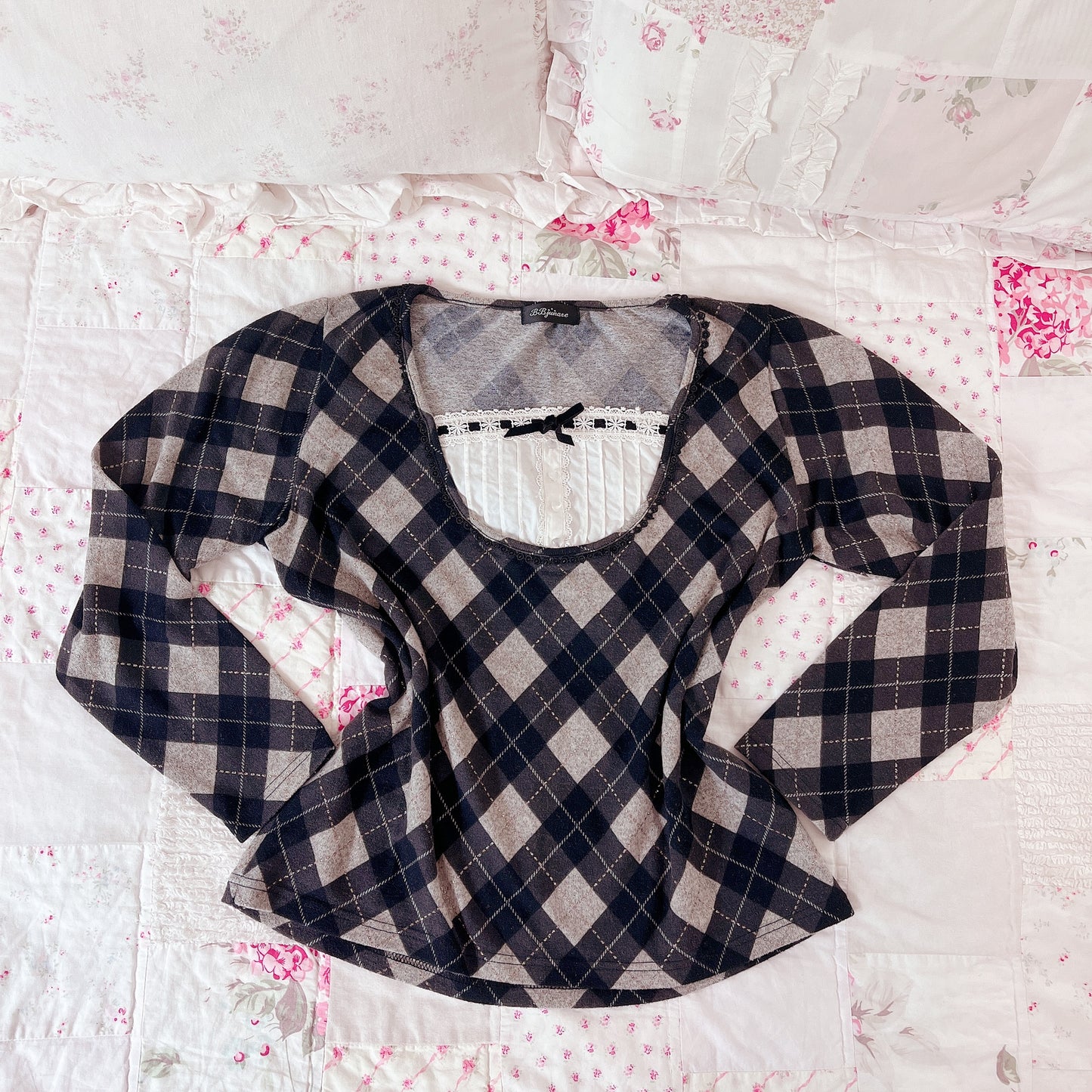 gray plaid milkmaid top