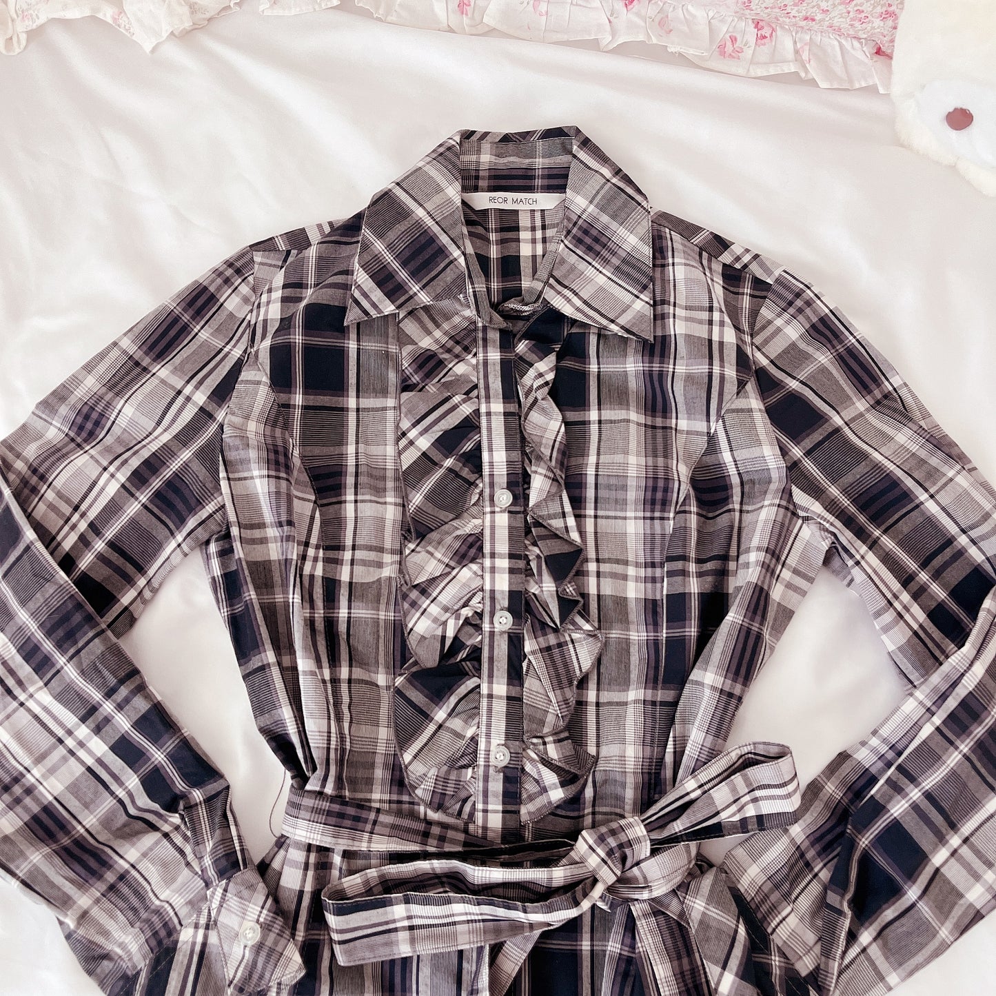 gray blue check shirt dress