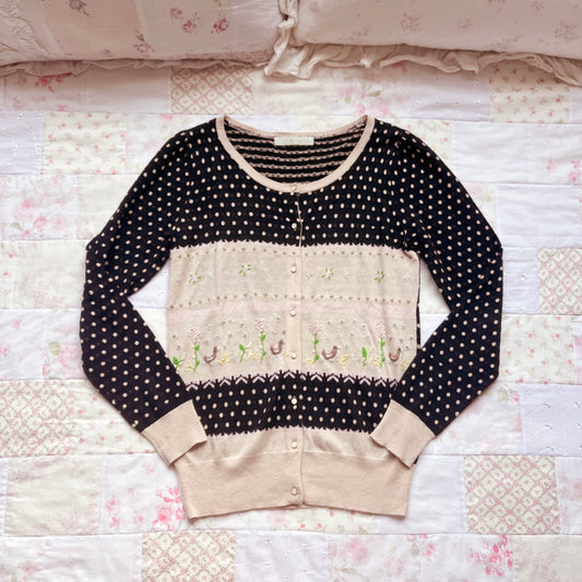 black polka motif cardigan