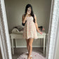 cream and pink floral chiffon dress