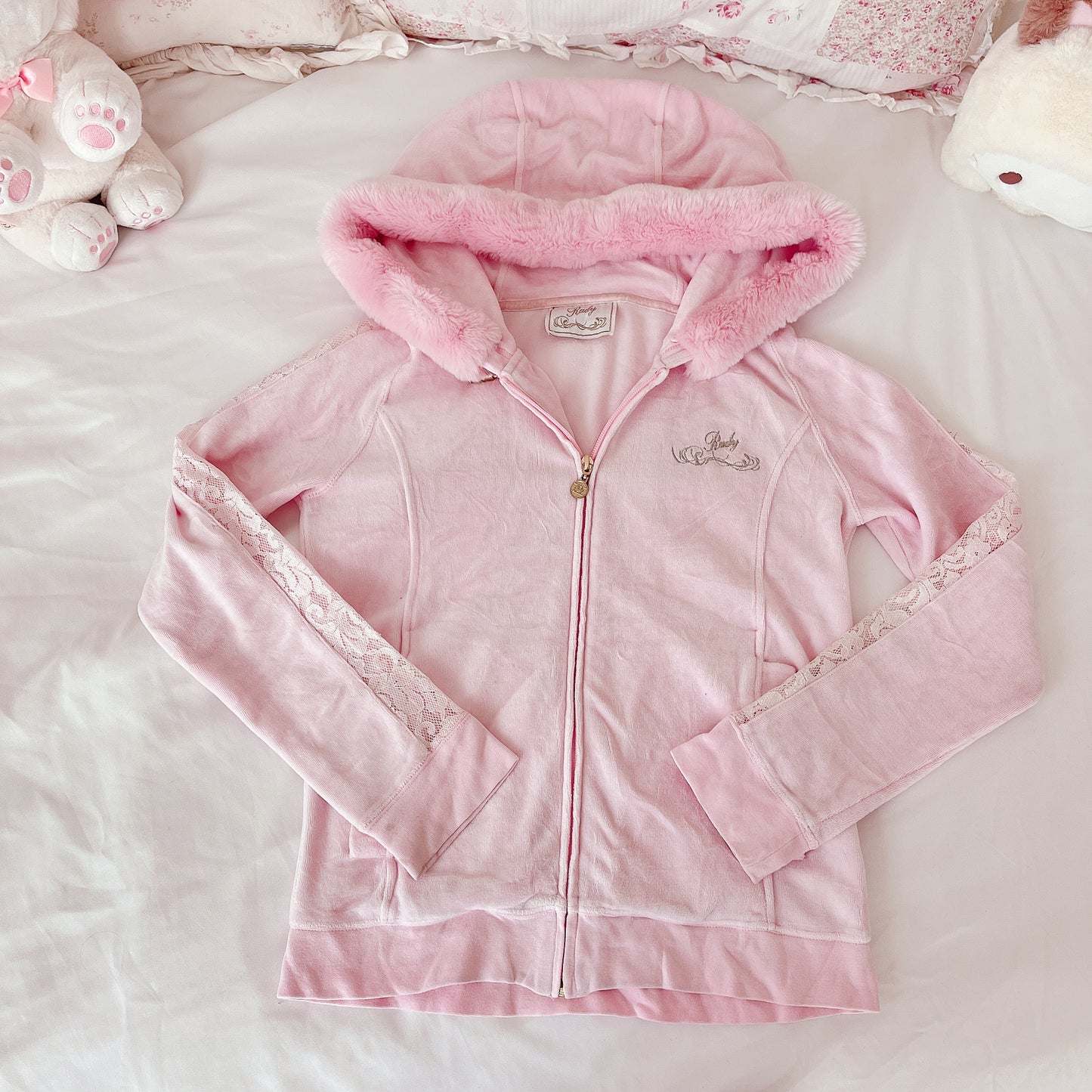 rady pink fur trim zip up