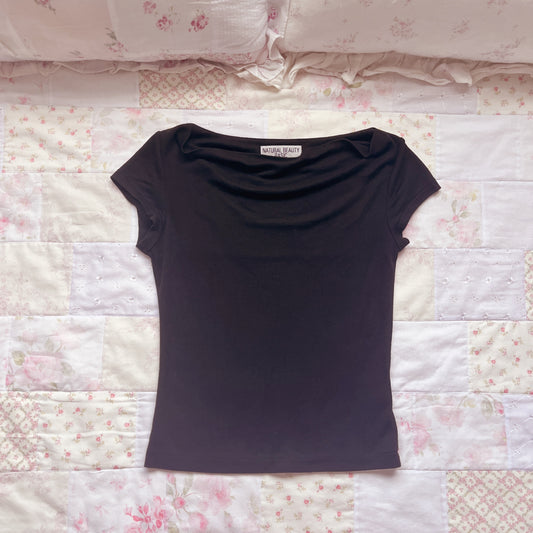 black draped neck top