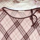 pink choco check knit top