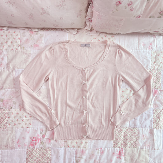 classic pink and white cardigan