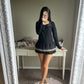 black ruffle accent long sleeve top