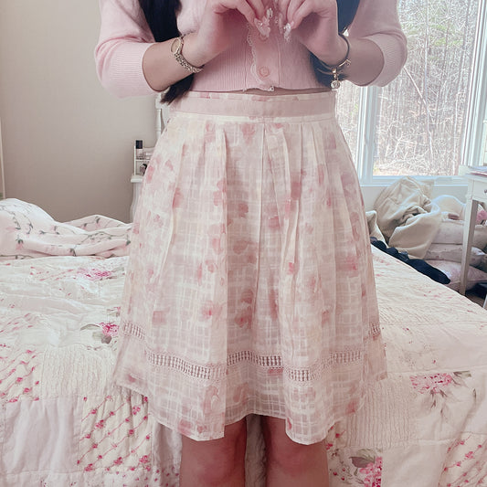 pink floral knee-length skirt