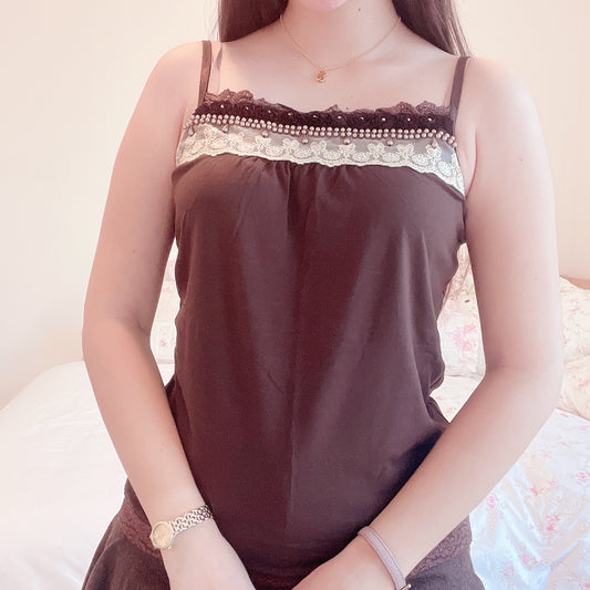 beaded accent brown camisole
