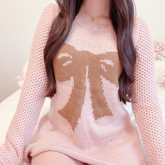 ribbon accent pink sweater dress