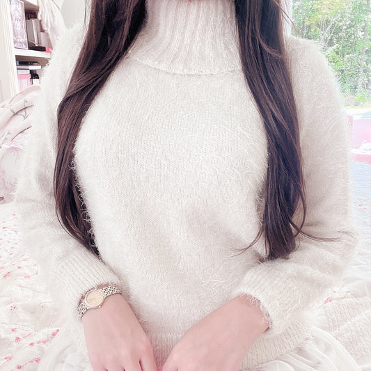 fuzzy white turtleneck